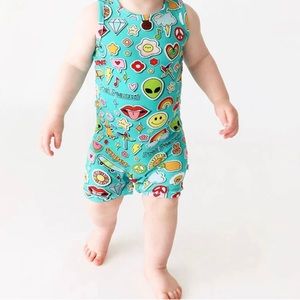 Posh Peanut Sticker Medley Racerback Short Romper